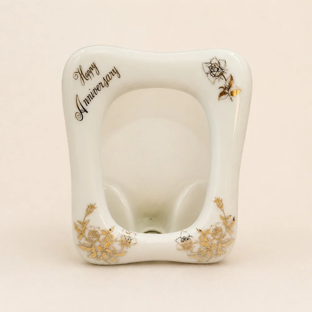 Royal Crown Vintage Cottagecore Happy Anniversary Picture Frame Gold Floral 1983